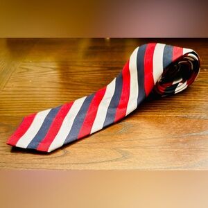 Pride of England Tie exclusive 3 inch red navy grey stripes prep modern skinny